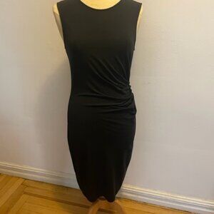 Theory navy jersey sleeveless crew neck slim dress with ruched side